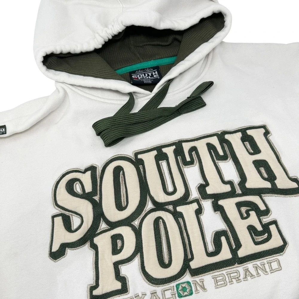 SOUTH POLE‎ Vintage Men Off-White Hoodie Logo Embroidered Grunge Hip Hop Y2K 2XL